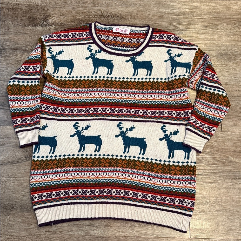 Oasap Fair Isle Nature Reindeer Sweater Size M
